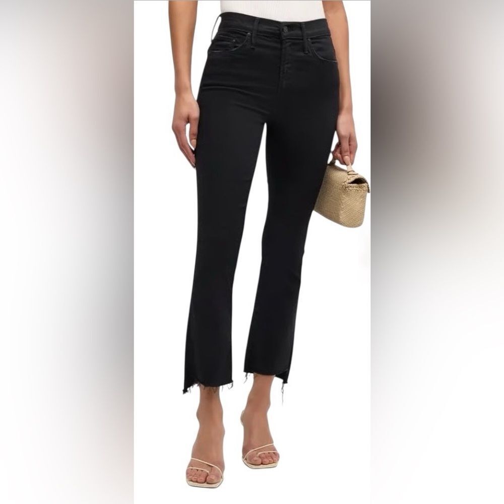 MOTHER The Dazzler Mid-Rise Ankle Fray Jeans Black Not Guilty Wash Size 28